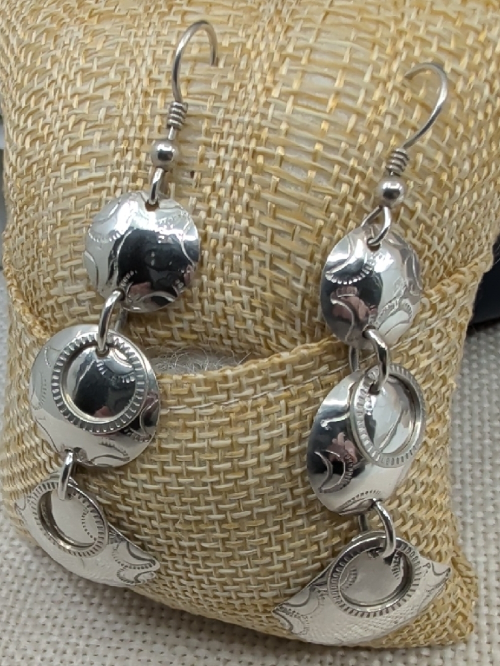 Handmade Sterling Silver Seashell Dangle Earrings Florida Keys Artisan - Picture 4 of 17